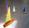 Sailboat Mobile in action-Boats with brightly colored sails and beautifully varnished hulls sailing through the air