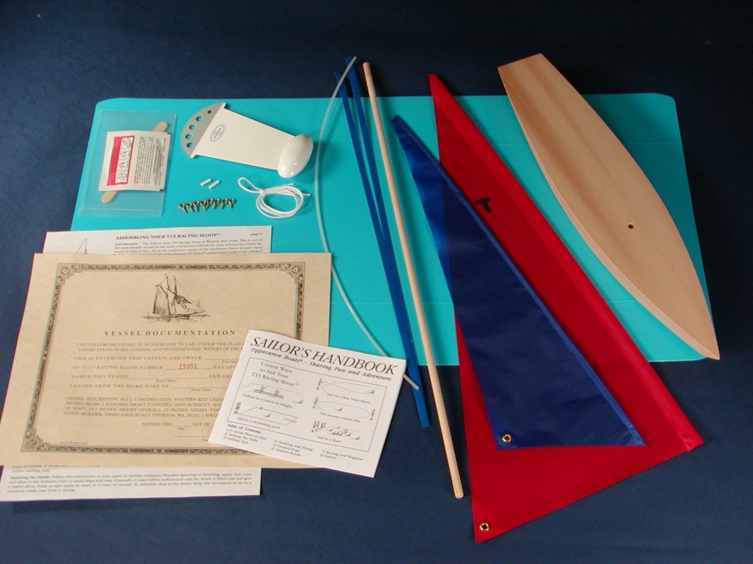 Wooden Toy Sailboat T15 Racing Sloop Kit Contents