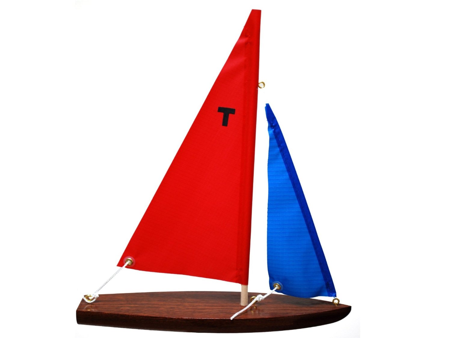 T10 Mahogany Sailboat: 10-Inch Two-Sail Wooden Toy Boat
