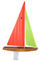 Wooden Toy Sailboat T15 Racing Sloop with Fluorescent Orange and Yellow Sails