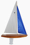 Wooden Toy Sailboat T15 Racing Sloop with White and Blue Sails
