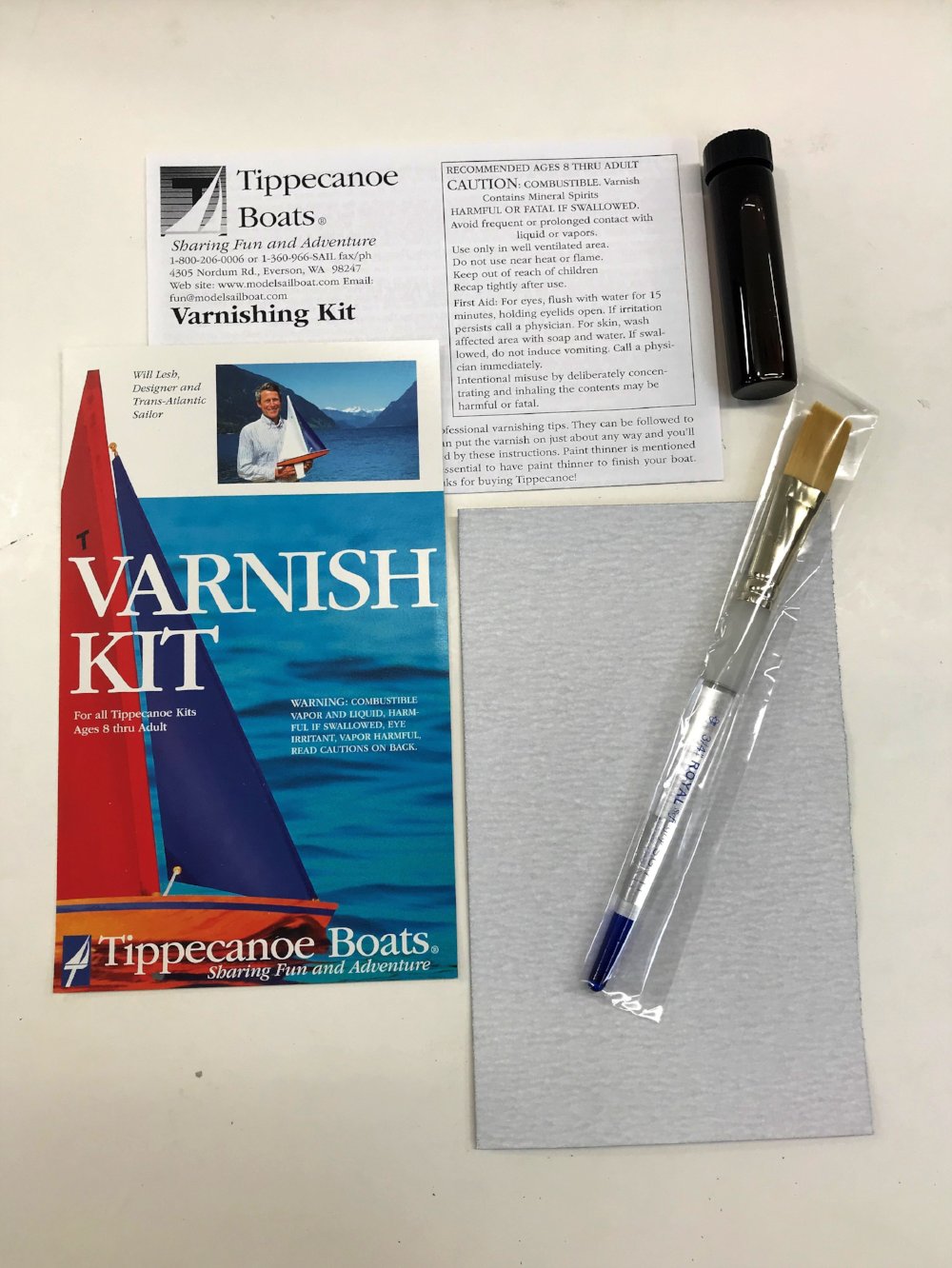 Wooden Toy Sailboat Varnish Kit Contents