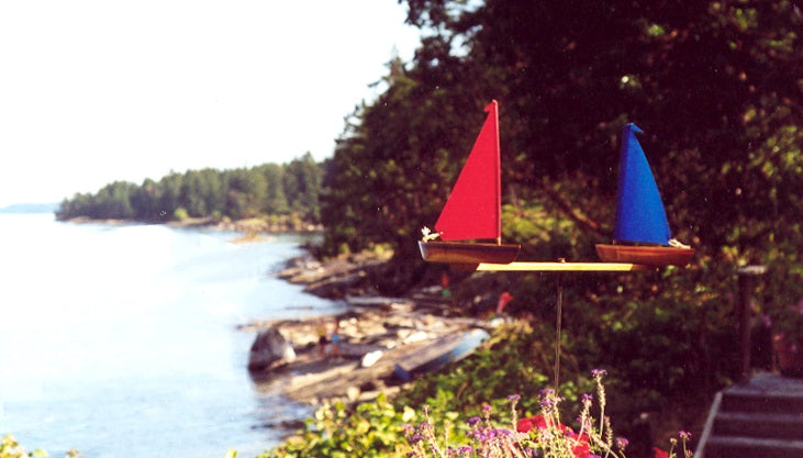 Wooden sailboat garden art handmade in USA