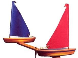 WindRacer Sailboat Garden Art with Red and Blue Sails